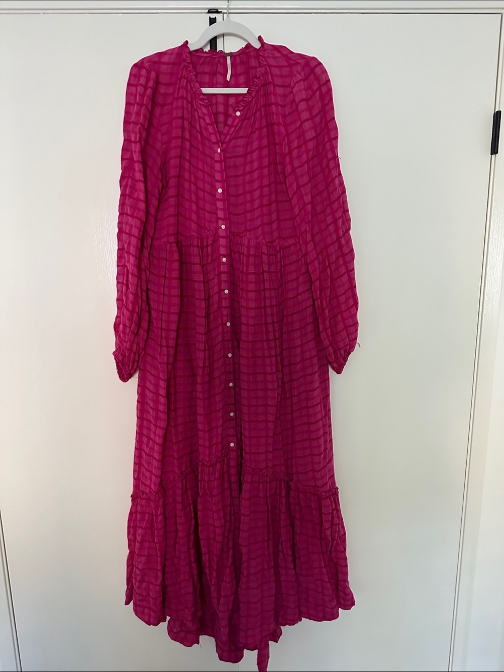 Freepeople Long Sleeve Fuchsia Button-Front Maxi Dress